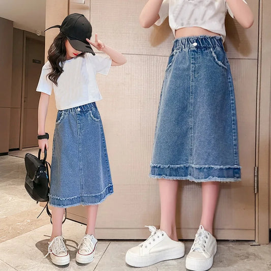 School Girls Denim Skirt Spring Summer New 2026 Casual Skirt for Children Fashion Teenage Kids Skirt 9 13 14 Years