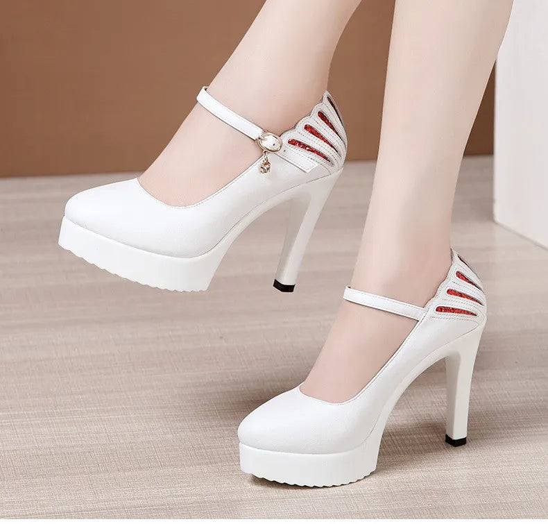 11cm Small Size 32-43 White Wedding Shoes Patent Leather Platform Pumps 2026 Formal Thin High Heels Shoes Model Office Party