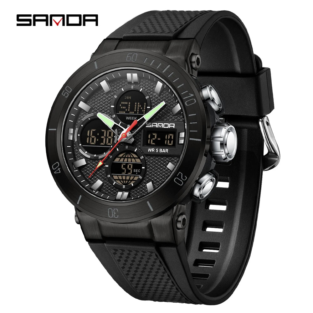 Fashion SANDA 2025 Top Brand 6191 Men New Countdown Stopwatch Waterproof Light Electronic Alarm Clock Time Led Digital Watches
