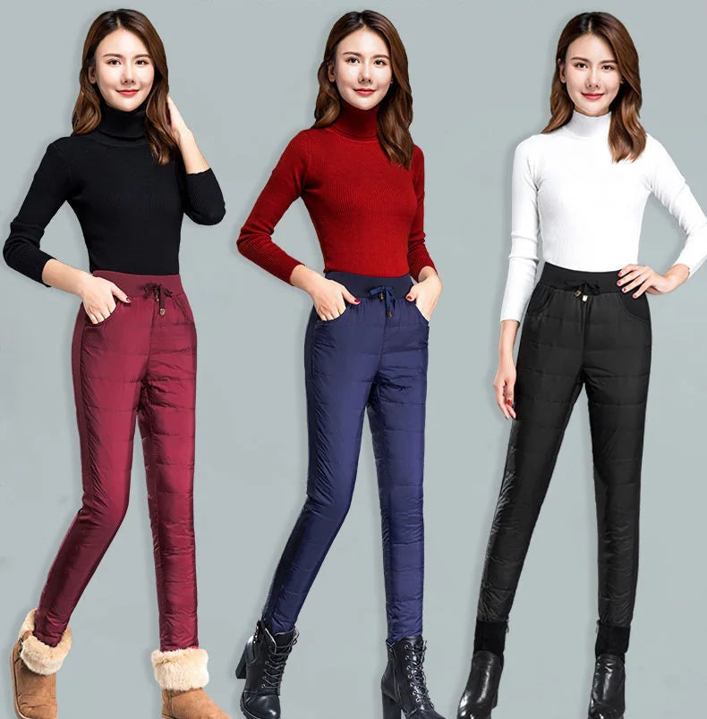 Winter Warm Windproof Pencil Pants Women Casual Oversize 4xl Slim Cotton Padded Lined Sweatpants High Waist 90cm Black Leggings