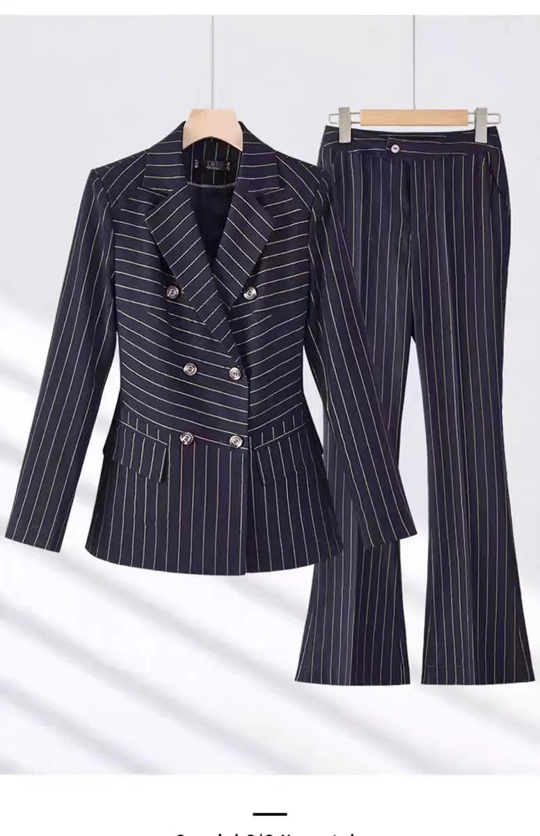 NAVIU Fashion Women Office Ladies Formal Golden stripes Pants Suit Set Female Business Work Wear Blazer Jacket And Trouser