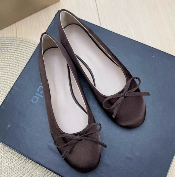 Women Plus Sizes 48 47 33 Dough Shoes With Knot Wide Fitting Round Toe Silk Stain Slip-On Pinkish Gold Blue Footwear Hand-Made