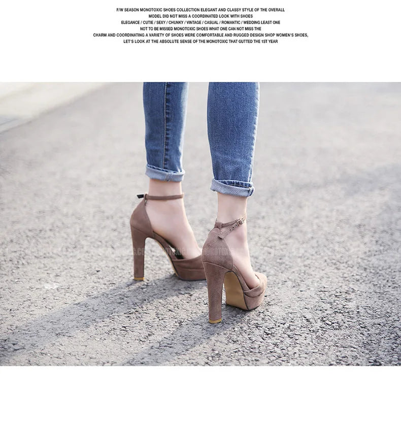 Black Platform Pumps for Women 14cm Spike Heels Ankle Strap Sexy Fashion High Heels Party Wedding Shoes Ladies
