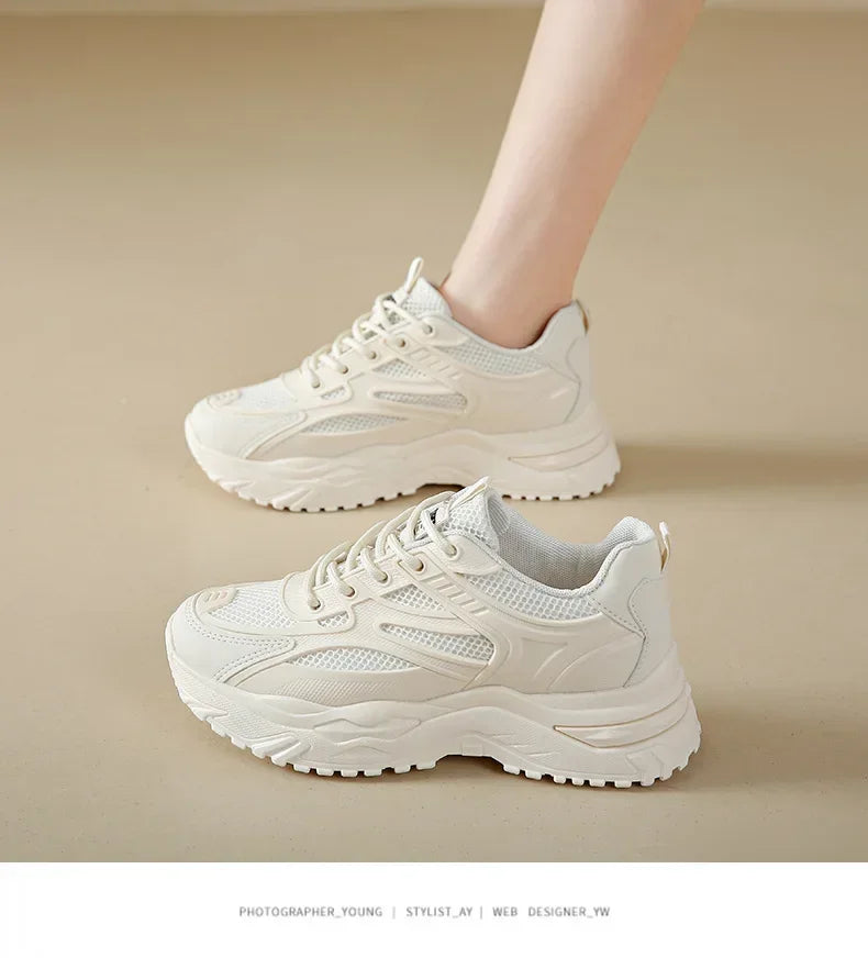 Sneakers Women  New Leather Chunky Sneakers Women's Sports Shoes Thick Tennis Vulcanized Shoes Basket Platform Shoes