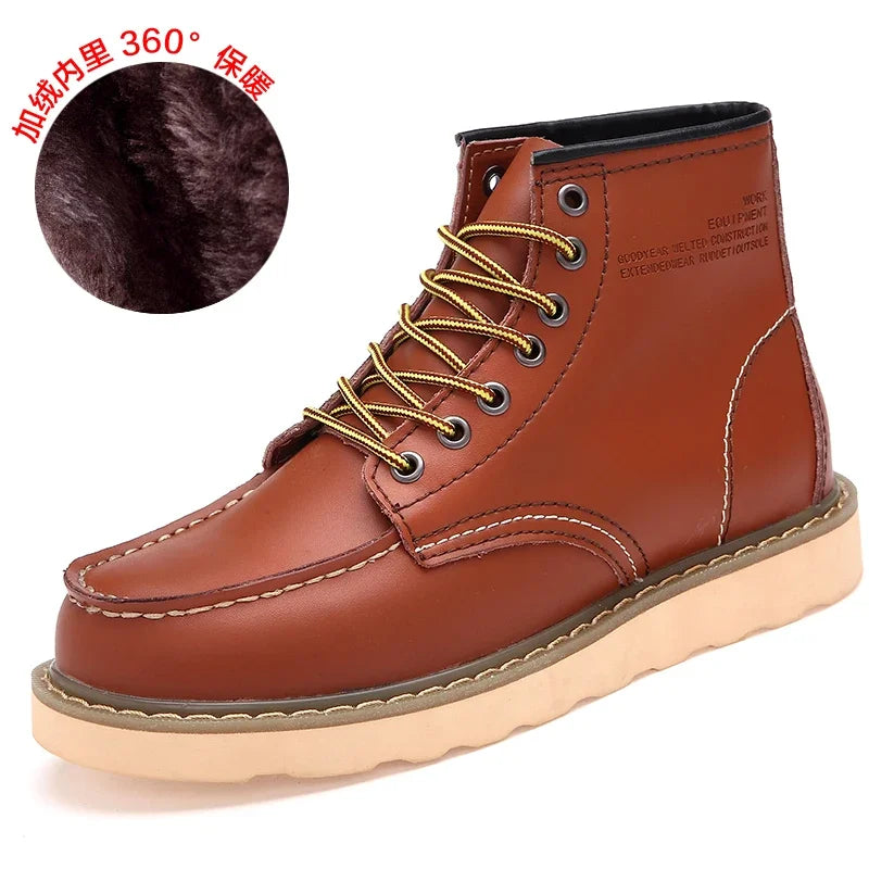 Winter Warm Men Boots Leather Mens Snow Boots with Fur Handmade Waterproof Male Ankle Boots No-slip High Top Male Work Shoes