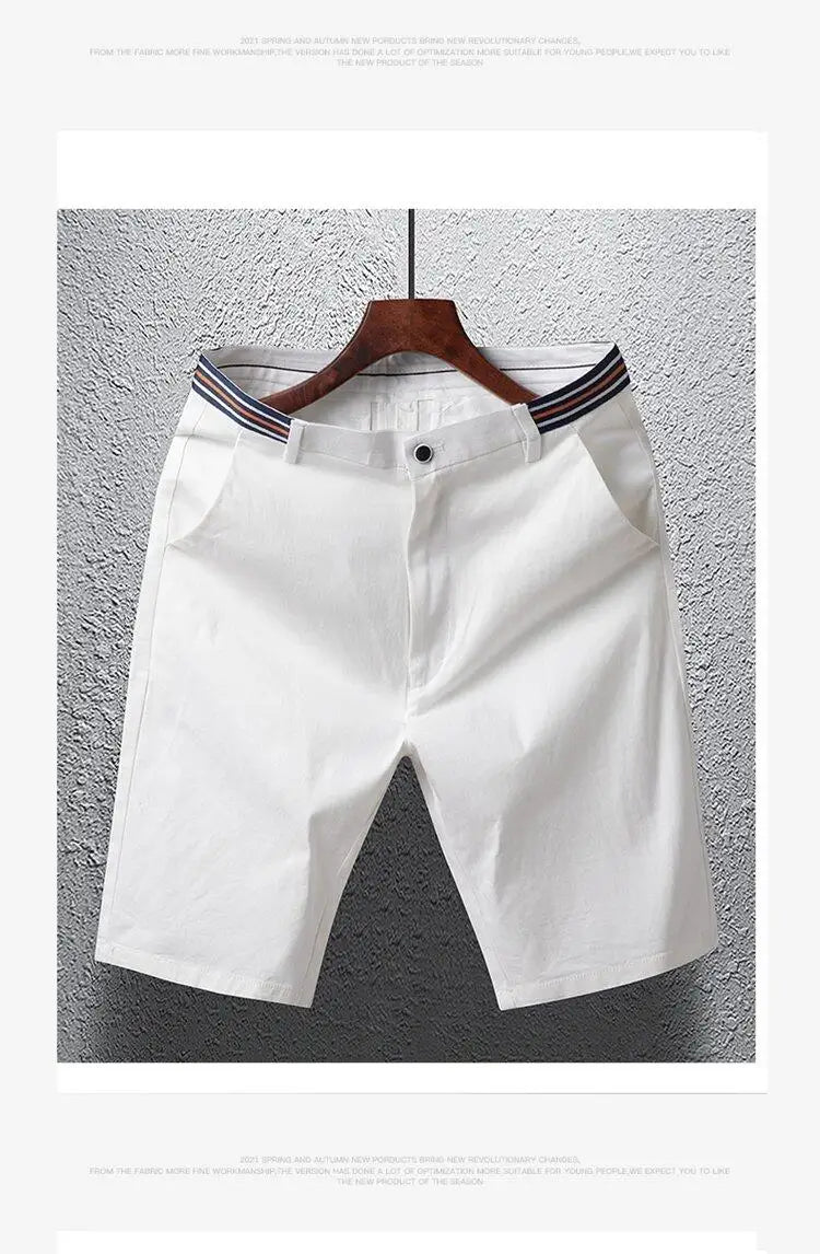 Mens Summer Casual Shorts Solid Color Business Casual Elastic Five Quarter Pants Cotton Breathable Workwear Shorts Men Clothing