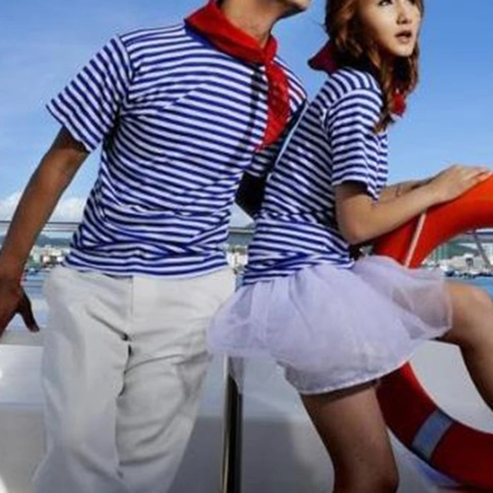 Men Tshirts Navy Shirt Blue And White Striped Short-sleeved Sports Men's T-shirt Couple Parent-child Tops O-Neck Casual Tees