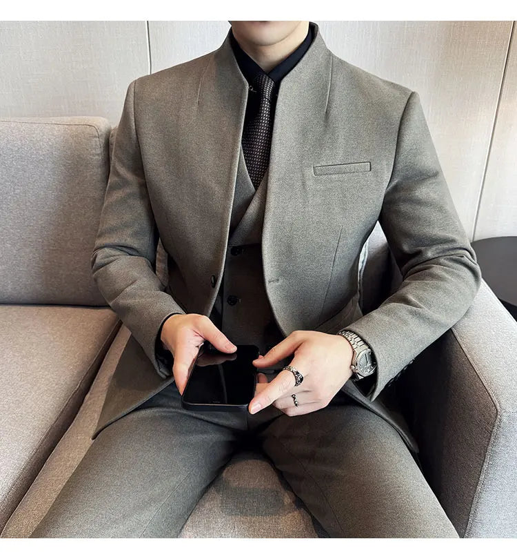 Korean Style Men's Suit Set Slim Fit Business Suit Wool Blazer Two-piece set Elegant Social Formal Men's Clothing 5XL-M