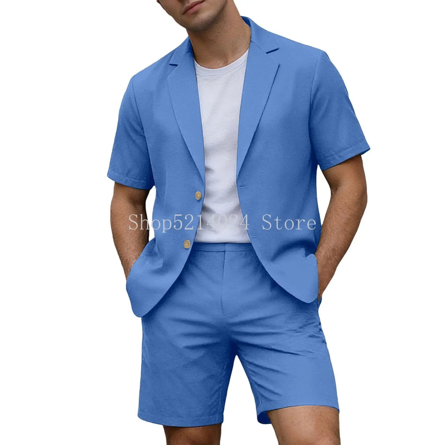 Suits for Men Short Sleeve Blazer Jacket Shorts Set Lightweight Wedding Party Business Casual Formal Outfits