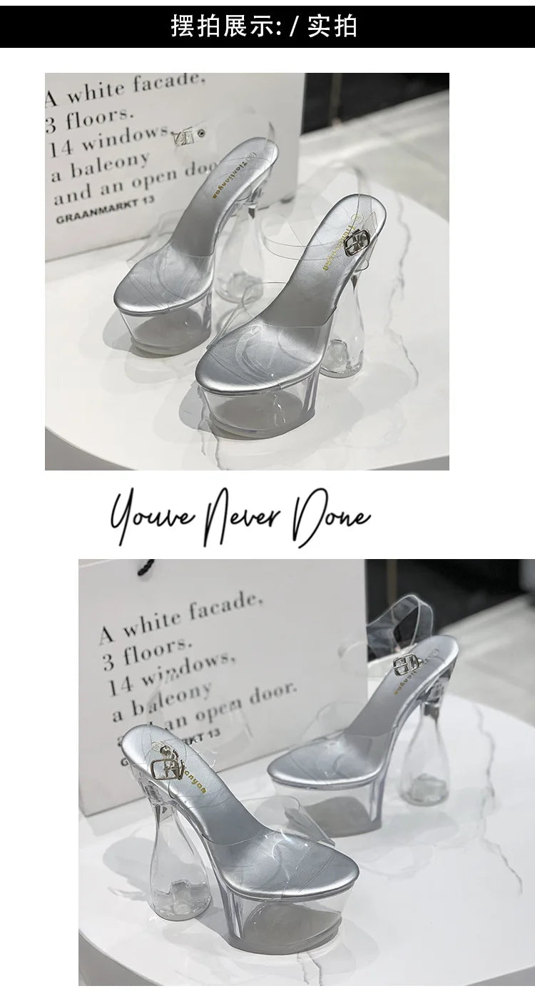 Fashion PVC Women Transparent Platform Sandals High Heels Party Car Models Daily Work Pumps 16.5CM Nightclub Pole Dancing Shoes