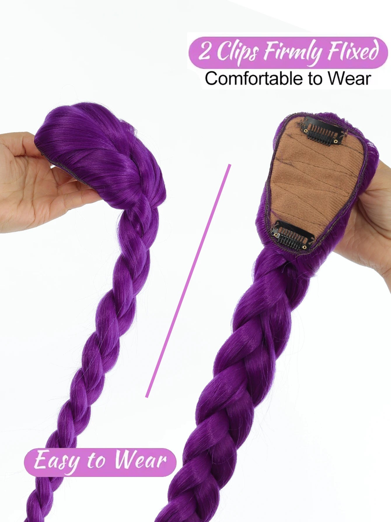 Synthetic 26inch Long Ponytail with Clips Braided Purple Hair Ponytail Rumi Costume Hairstyle for Kids Girls Halloween Christmas