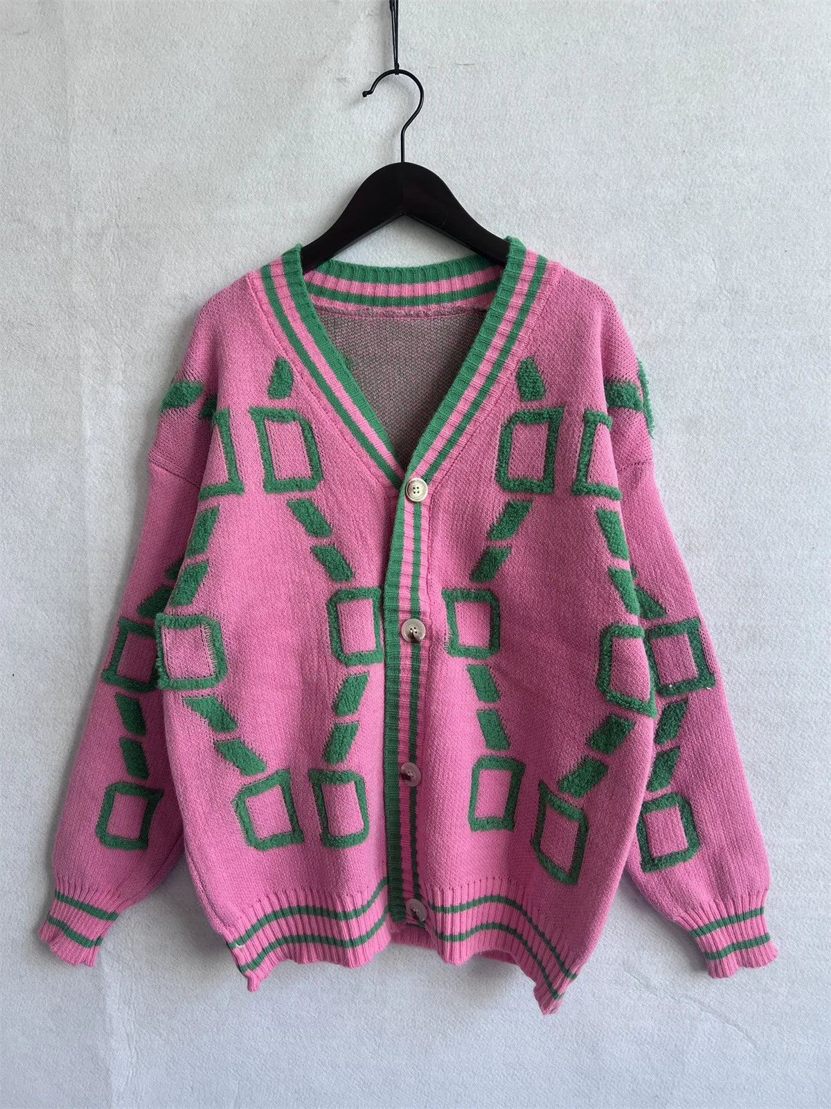 Autumn Winter Jacquard Knitted Coat Women Fashion V-neck Long Sleeve Single Breasted Knitting Cardigan Coats Female Streetwear