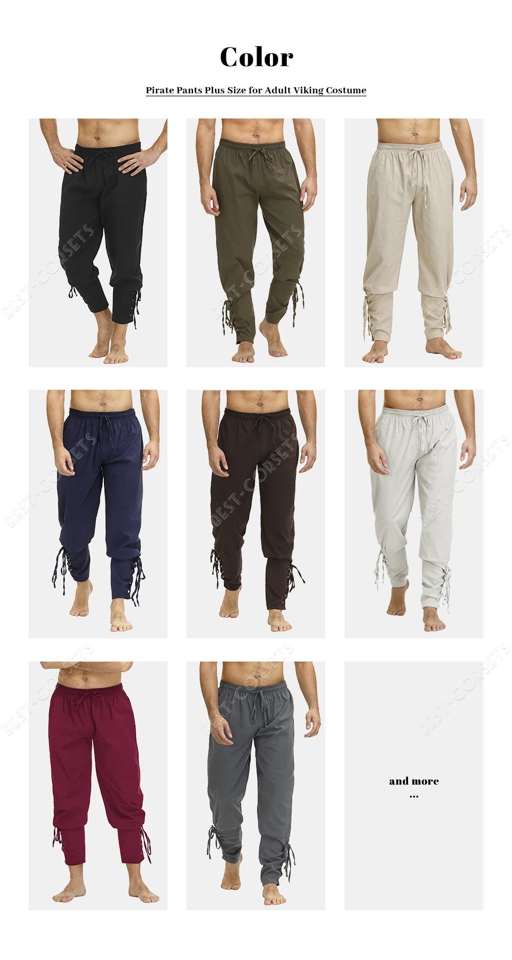 Medieval Pants for Men Costume Cosplay Renaissance Bandage Pants Gothic Trousers Plus Size Pirate Pants Brown Black