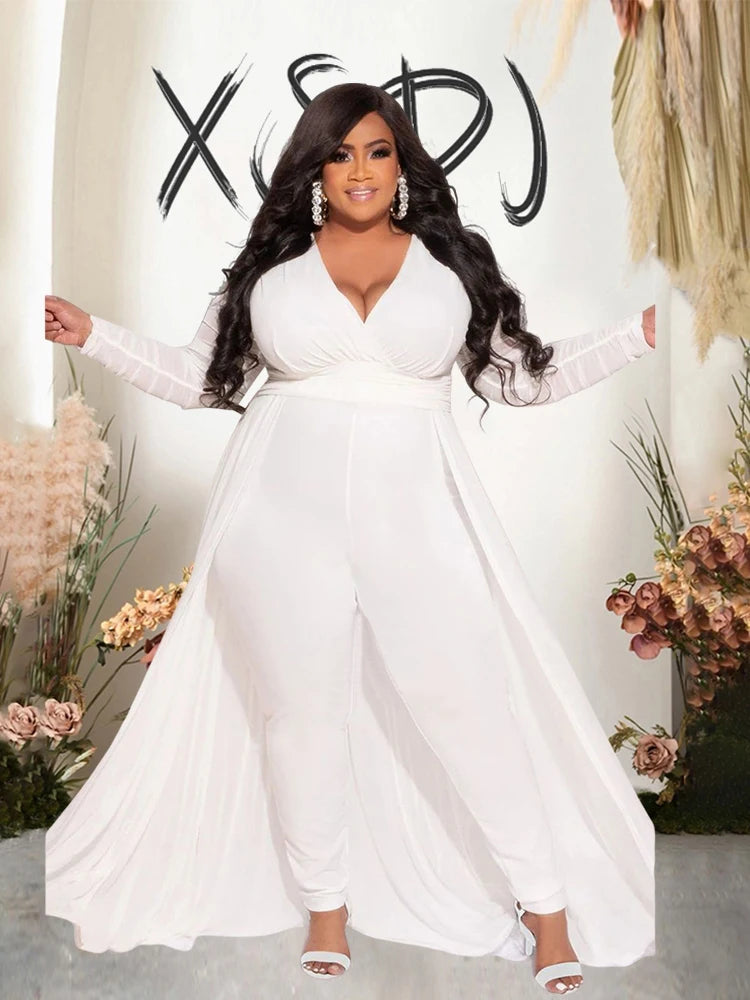2 Piece Sets Women Outfit Mesh Lace Sleeves Elegant Pants and Blouse Set Sexy Curve Plus Size Clothes Wholesale Dropshipping