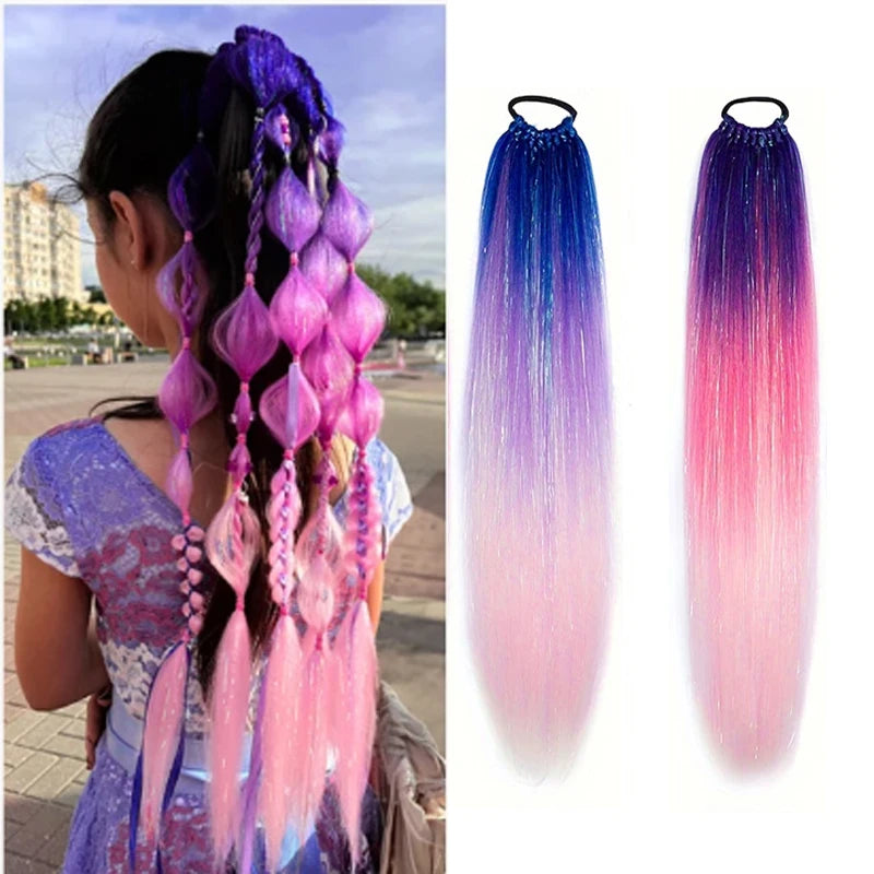 H&STAR  24Inch Synthetic Hair Ponytail Hair Extensions  Hair Shiny Hair Ponytail Extension For Braiding Hair On Hair Tie Loose