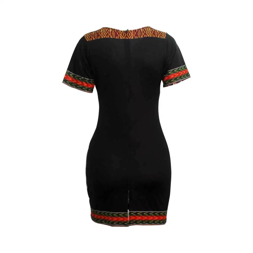 African Dresses for Women Summer 2022 Fashion Style African Women Short Sleeve V-neck Polyester Knee-length Dress