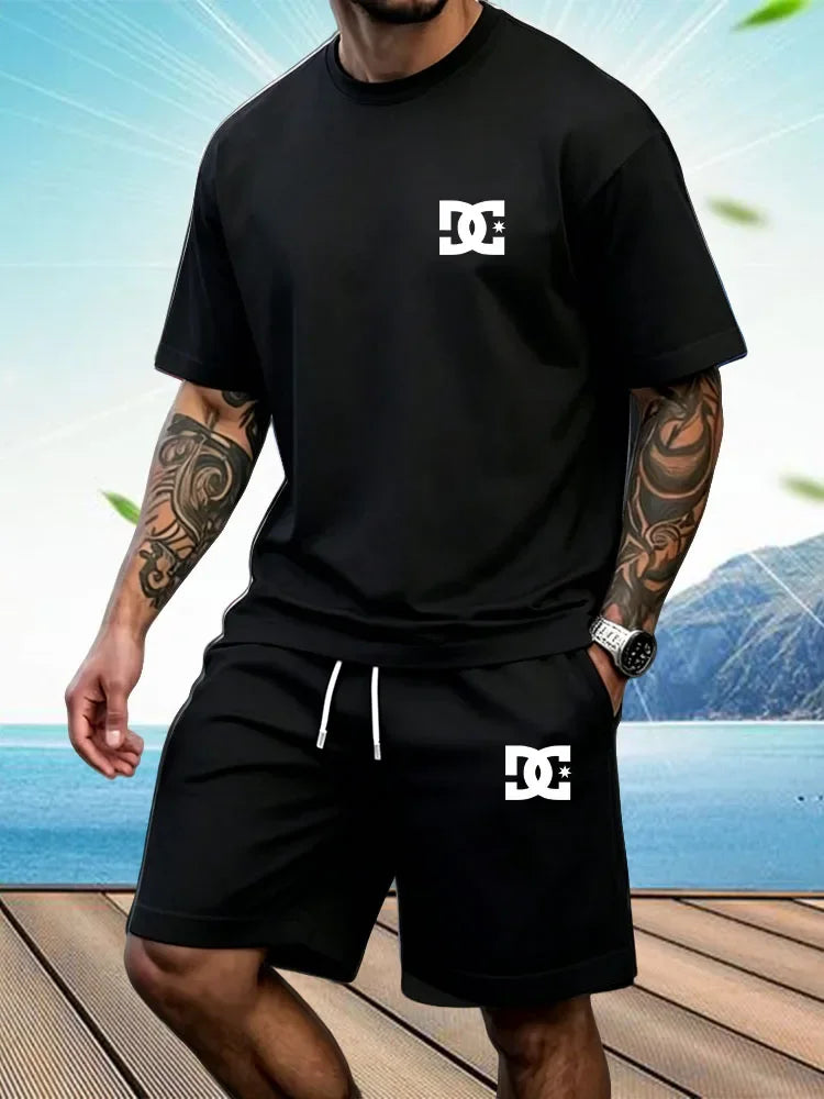 New Men's Sportswear Short Sleeved T-shirt and Sports Shorts Summer Casual Jogging Pants Set Men's Two-piece Set