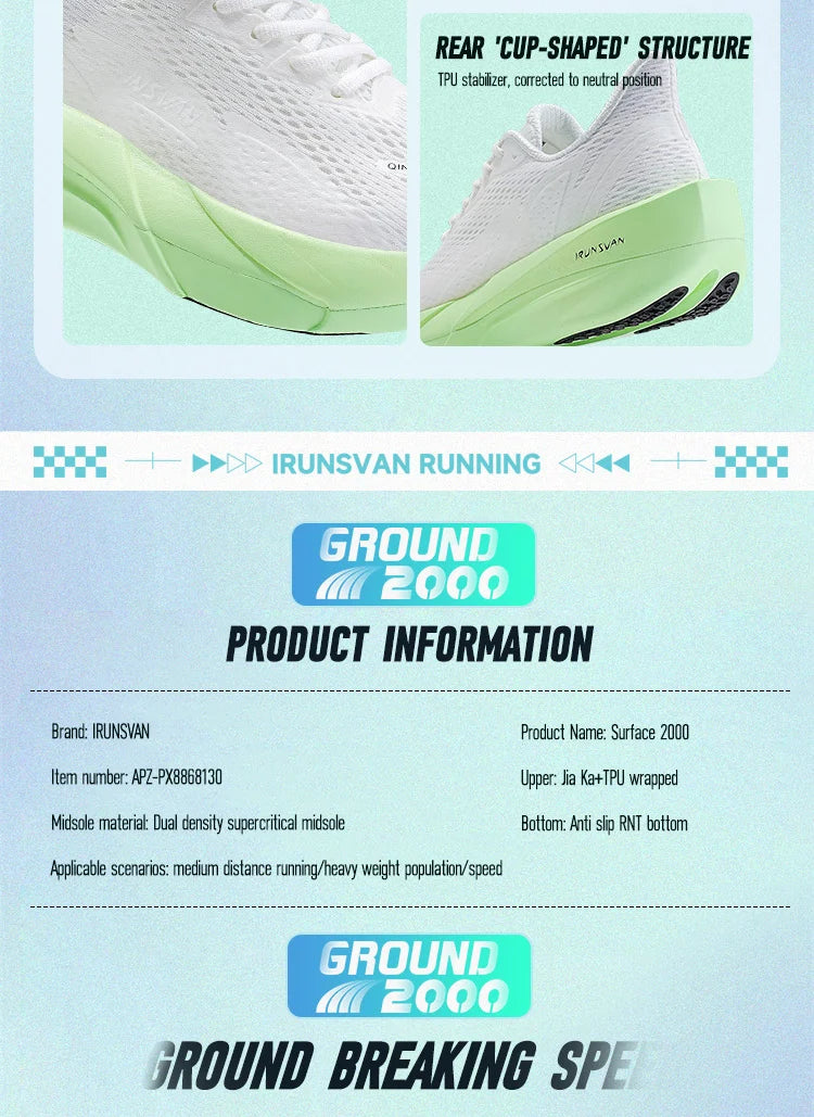 IRUNSVAN Surface 2000 Carbon Board Running Shoes Lightweight Shock-Absorbing Breathable Unisex Sports Shoes 130
