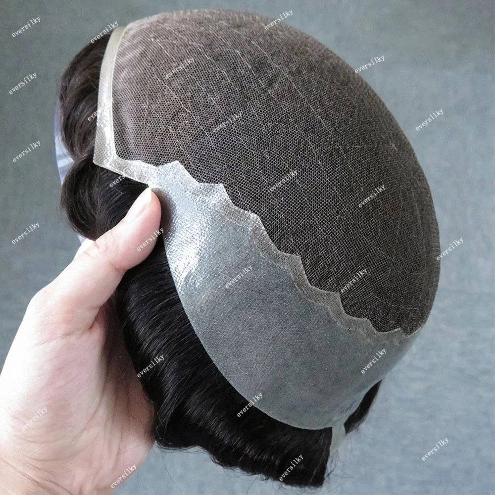 Durable Q6 Blonde Brown Bleached Knots Breathable Lace Grey Black 1B40 1B65 1B80 Men's Wig Human Hair Toupee Prosthesis For Men