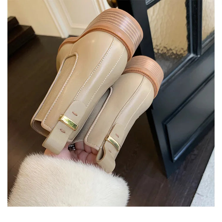 2026 Autumn/Winter Ankle Boots Women Basic Chelsea Botas Mujer Low Thick Heels Short Booties PU Leather Slip On Stretch Botines