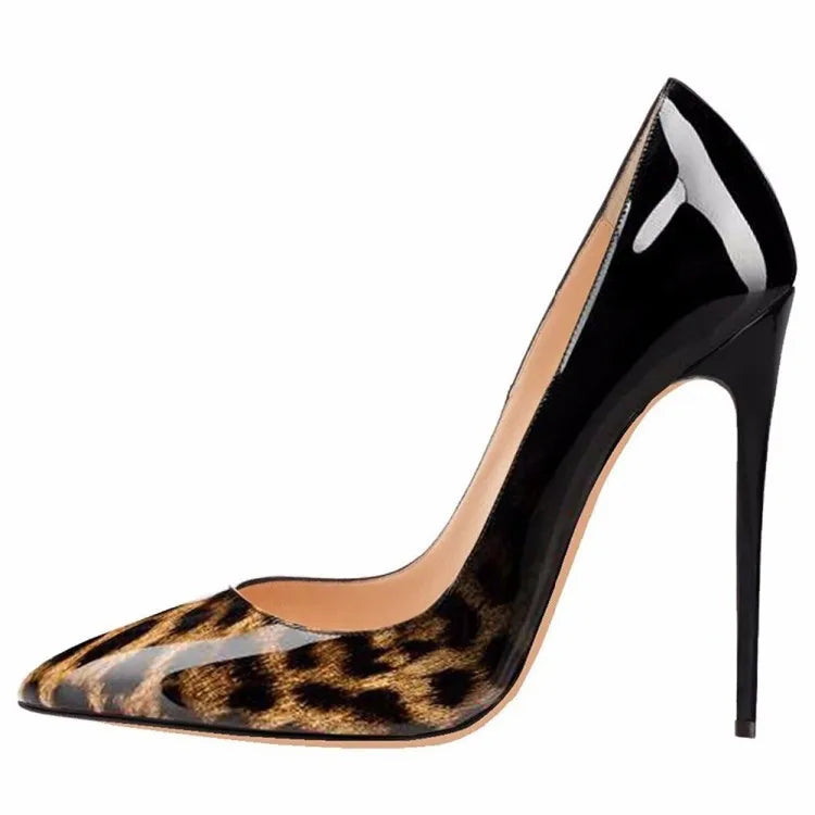 Women Leopard Print High Heels 8CM 10CM 12CM Stiletto Fashion Gradient Color Single Shoes Female Shallow Mouth Pointed Toe Pumps