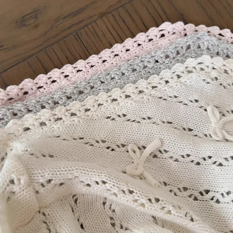Sweet Knitted Cardigans Women Hand Crochet Bows Decoration Heart Hollow Out Sweaters for Kawaii Girls