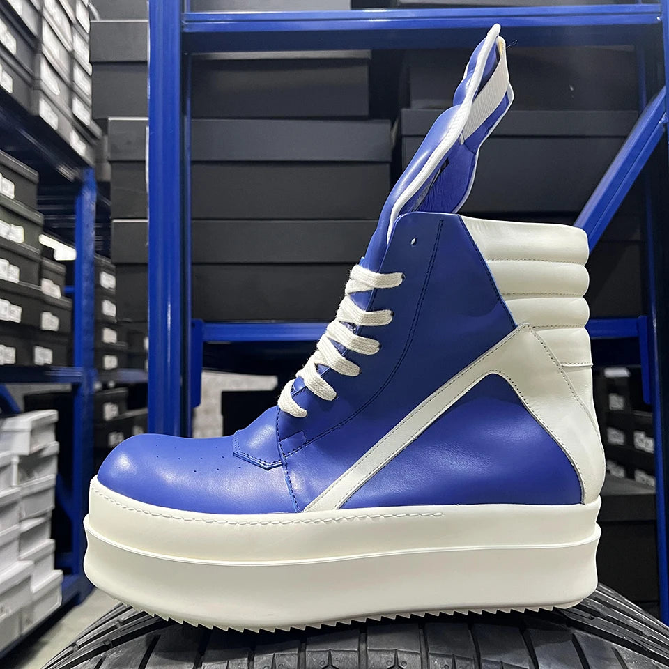 Brand RO Double Bottom Fashion Shoes Designer Women Ankle Boot Platform 6cm Original Casual Men Shoes Luxury Leather Zip Shoes