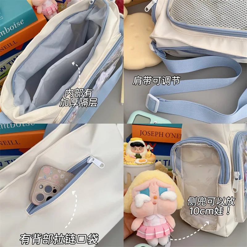 Trendy Transparent Simple Crossbody Bag for Girls Large Capacity School Shoulder Bag Comfortable and Versatile Texture Ita Bag