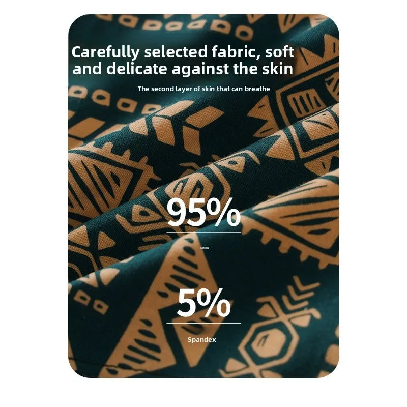 Men's Underwear Is Comfortable and Breathable, with a Trendy American Retro and Ethnic Style. It Is a Men's Mid Rise Shorts
