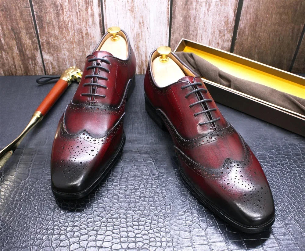 Noble Purple Handmade Mens Brogue Carved Leather Shoes Genuine Leather Men's Dress Shoes Classic Business Formal Shoes for Men