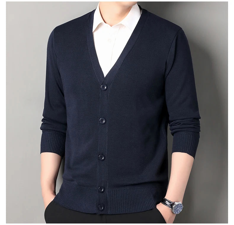 Mens Autumn Clothes Fleece Cardigan Jacket Knitted Sweater Outwear V-neck Fashion Cardigans Warm Men's Top