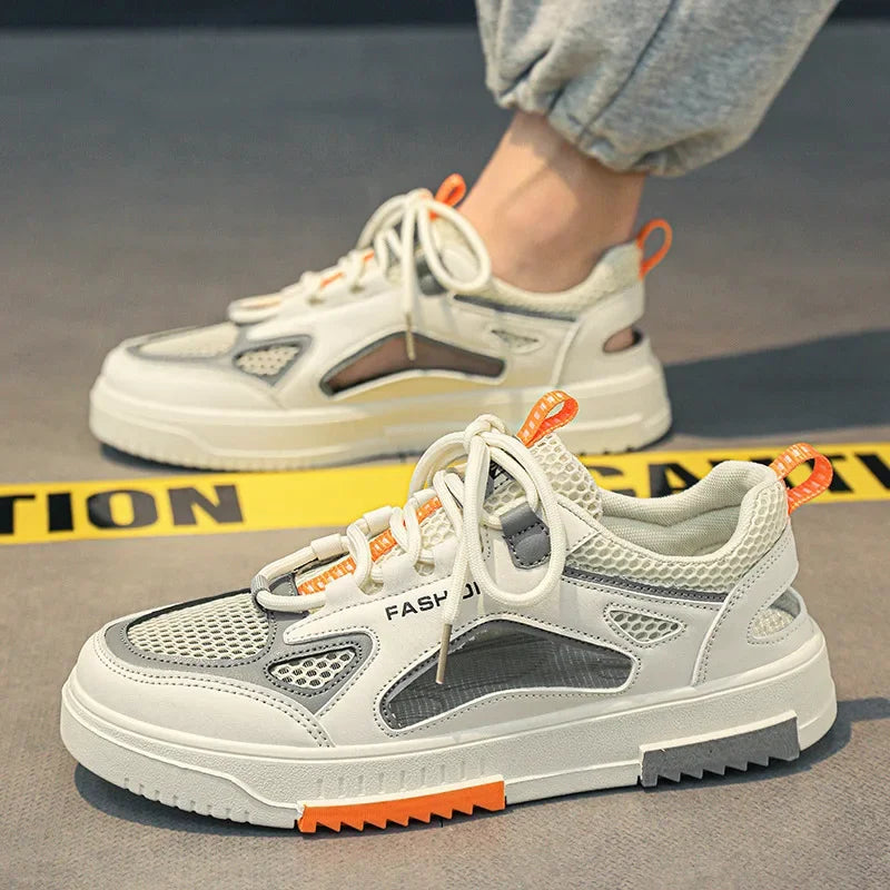 Breathable Men's Vulcanized Shoes Lace-ups Outdoor Running Shoes Comfortable Mens Sandals Mesh Casual Sneakers Summer New Tenis