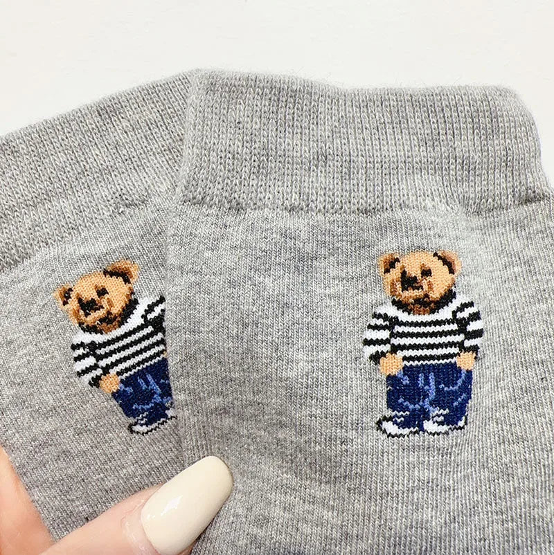Good Quality Cartoon Gentleman Bear Men's Socks Cotton Harajuku Style Sport Boys Skateboard Novelty Breathable  Christmas Gifts