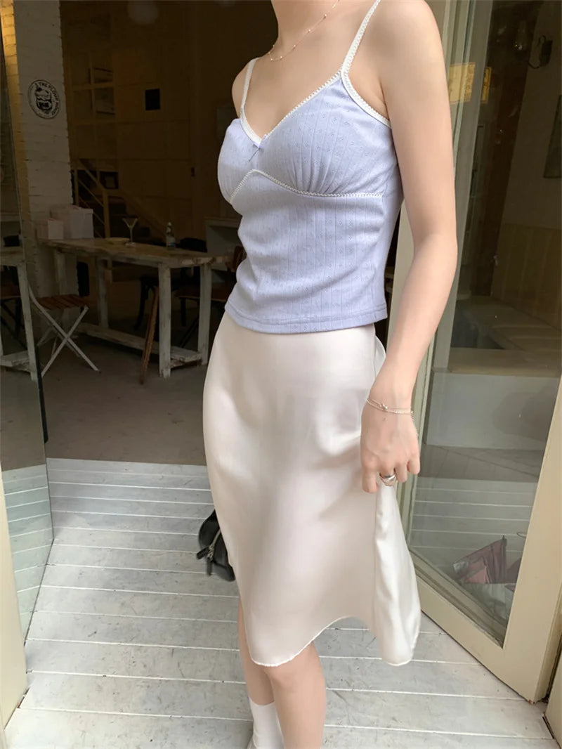 Solid Mermaid Skirts Women American Style Retro Bow Temperament Fashion High Street Slimming Casual All-match Daily Summer Cozy