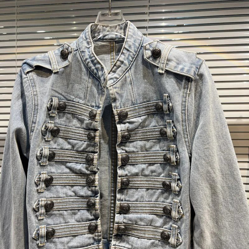 2026 Autumn New Fashion Metal Buckle Design Shoulder Strap Denim Short Jacket For Women High Street Coat Female