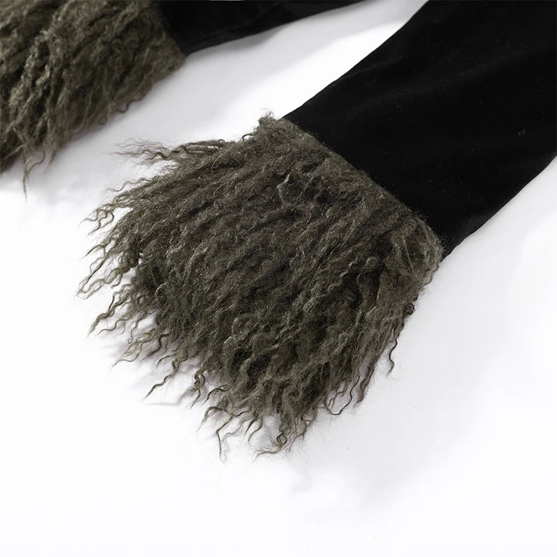 Vintage Patchwork Women's Faux Fur Trim Coat Urban Lapel Full Sleeve Female Jacket Female 2026 Autumn Winter Lady Streetwear New