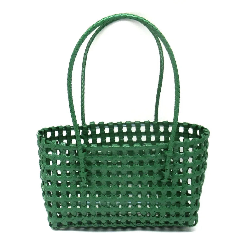 Simple Woven Women's Shoulder Bag Solid Color Large Capacity Tote Bag Hollow Handbag