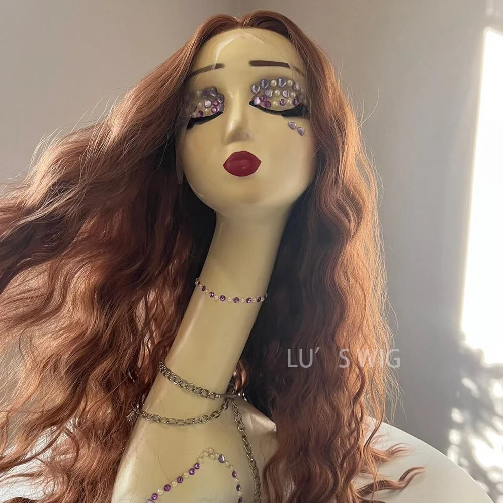 Long Brown Natural Wave Synthetic Hair Lace Wigs for Women Loose  Curly Lace Hair Frontal Brown Wigs Heat Resistnt Cosplay Party