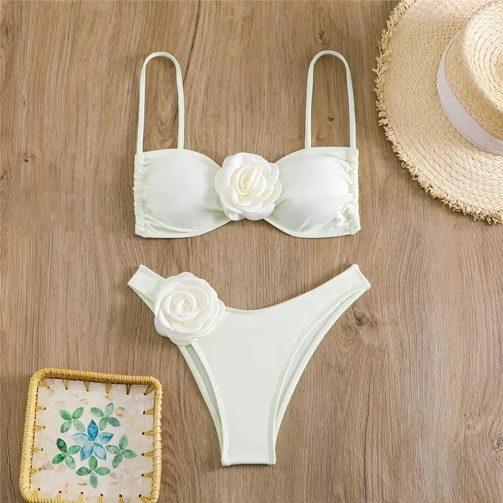 Sexy Rose Flower Bikini Beachwear  Swimwear Thong Bikini Women Swimsuits Swimming Bathing  Brazilian Bikinis Set Mujer Biquini