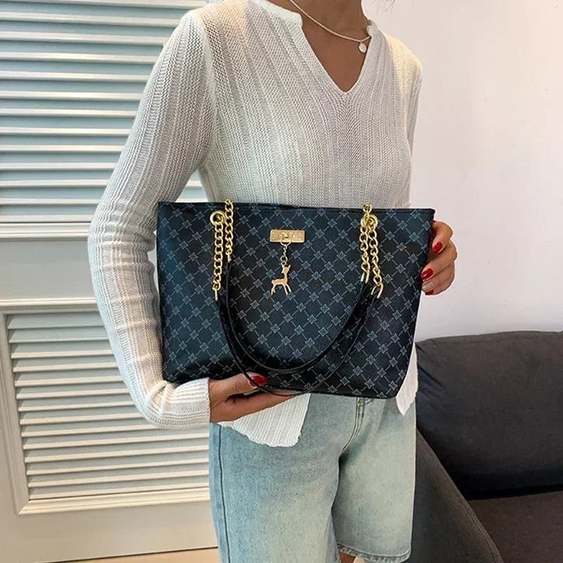 Presbyopic Handbag Luxury Design Large Capacity Handbag Women Fashion Printing Shoulder Bag Trendy Shopping Bag With Pendant