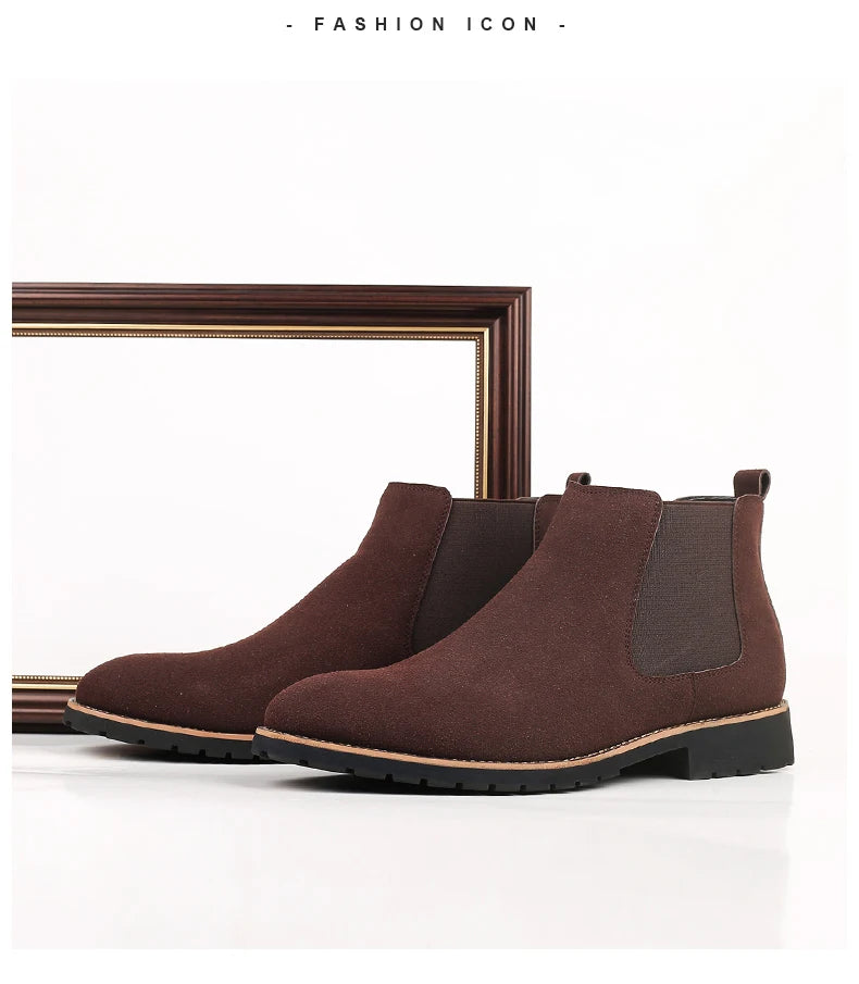 Fashion Men's Ankle Boot New Leather Men's Chelsea Boots Men Shoes Casual Black Sleeve Boots Outdoor High Top Wedding Shoes Male