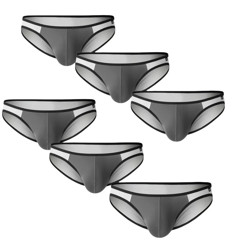 6Pack Mens Bikini Thin Ice Silk Breathable Men Briefs U Convex Low Waist Sexy Men Underwear