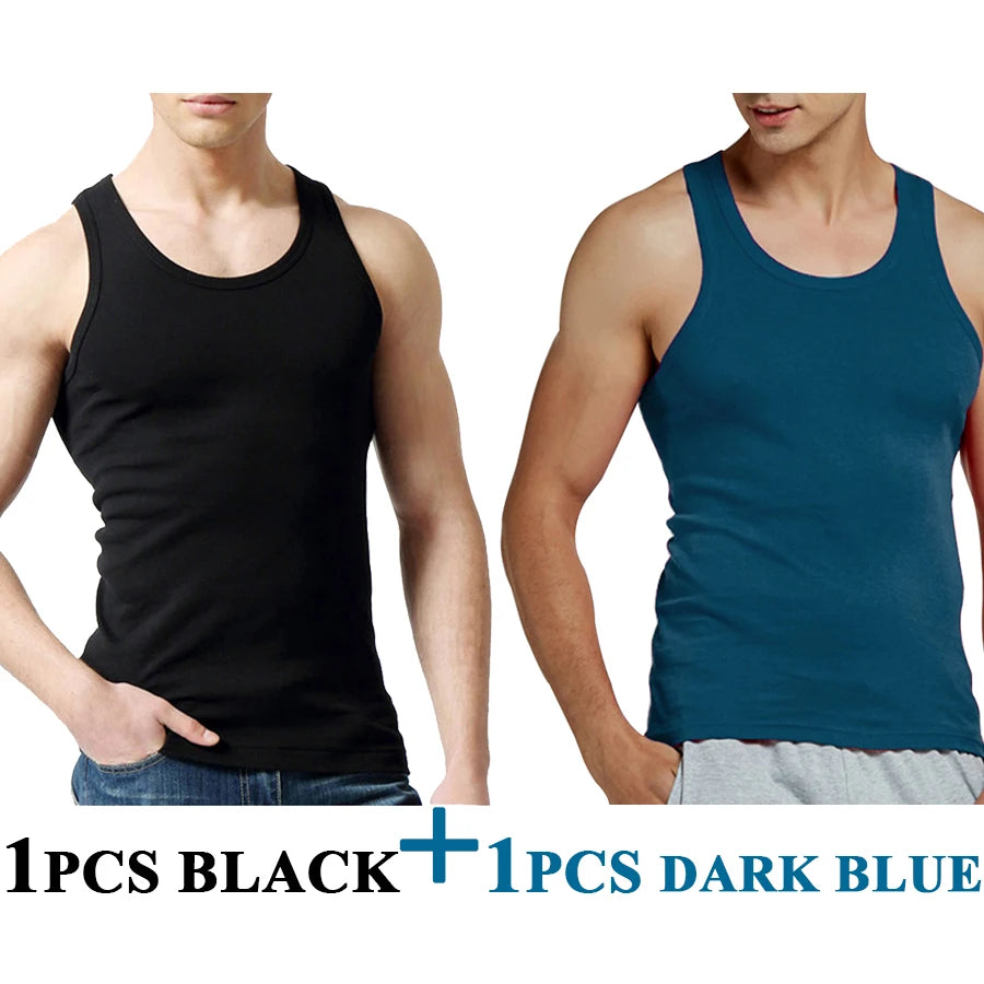 Tank Tops Men Fitness Cool Summer 100% Cotton Vest Male Sleeveless Tops Gym Slim Casual Undershirt Mens Gift 10 Colors 1PCS