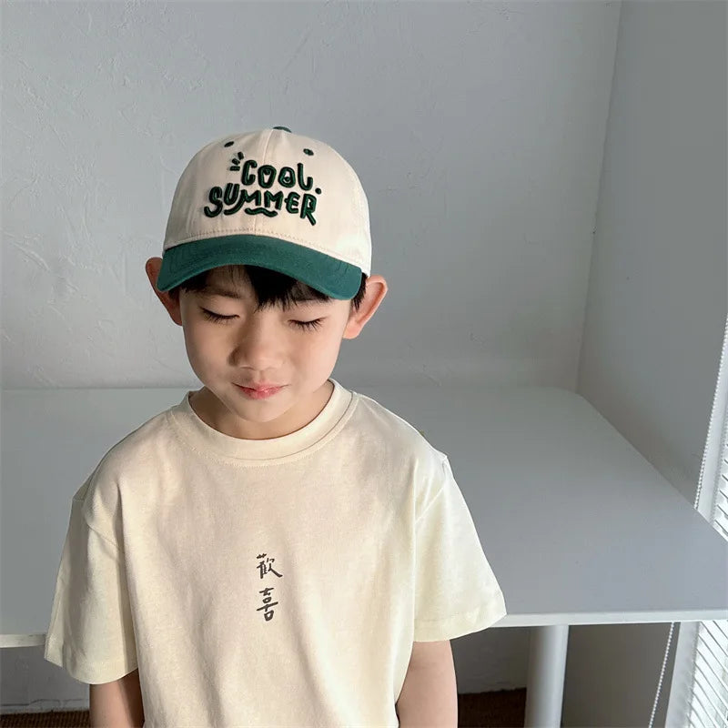 Letter Colorblock Kids Baseball Cap Summer Sunshade Toddler Peaked Hat Korean Embroidered Children Sun Hats
