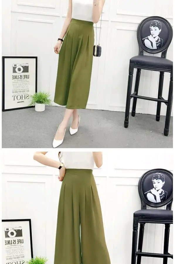 High Waist Wide Leg Pants Skirt Pants Chiffon Cotton Linen Seven Eighteen Length Trendy Women's Casual Trousers Commute Style