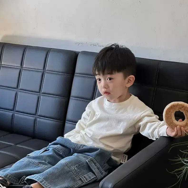 Boys Jeans Korean Style All-match Loose Cargo Pants Kids Fashion Brand Mid-small Children Autumn Casual Straight Pants Spring