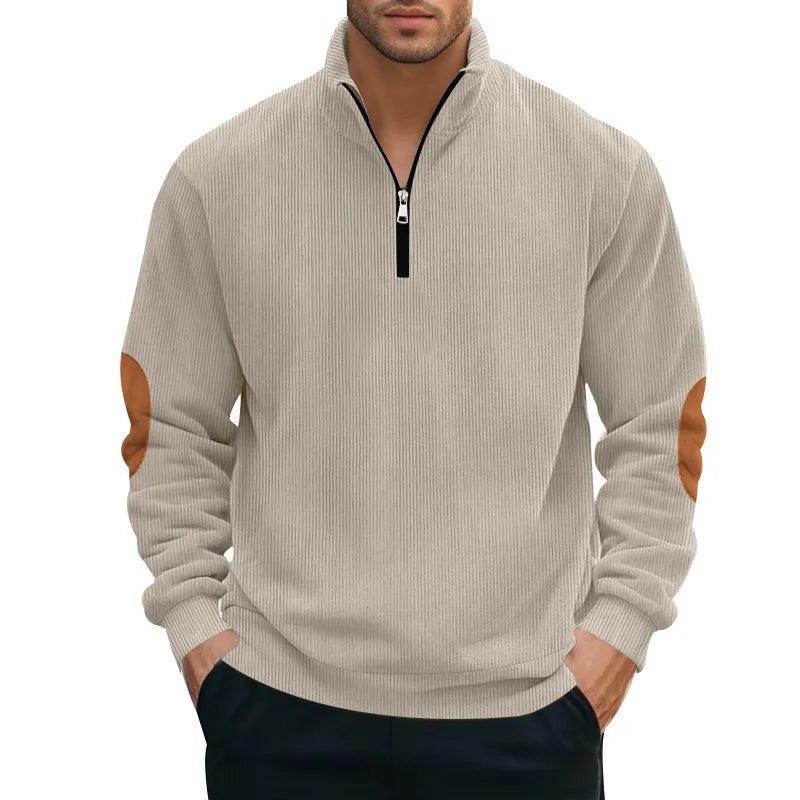 spring autumn new men's fleece sweatshirt stand-up collar half zipper pullover long sleeve sweatshirt corduroy trend men's tops