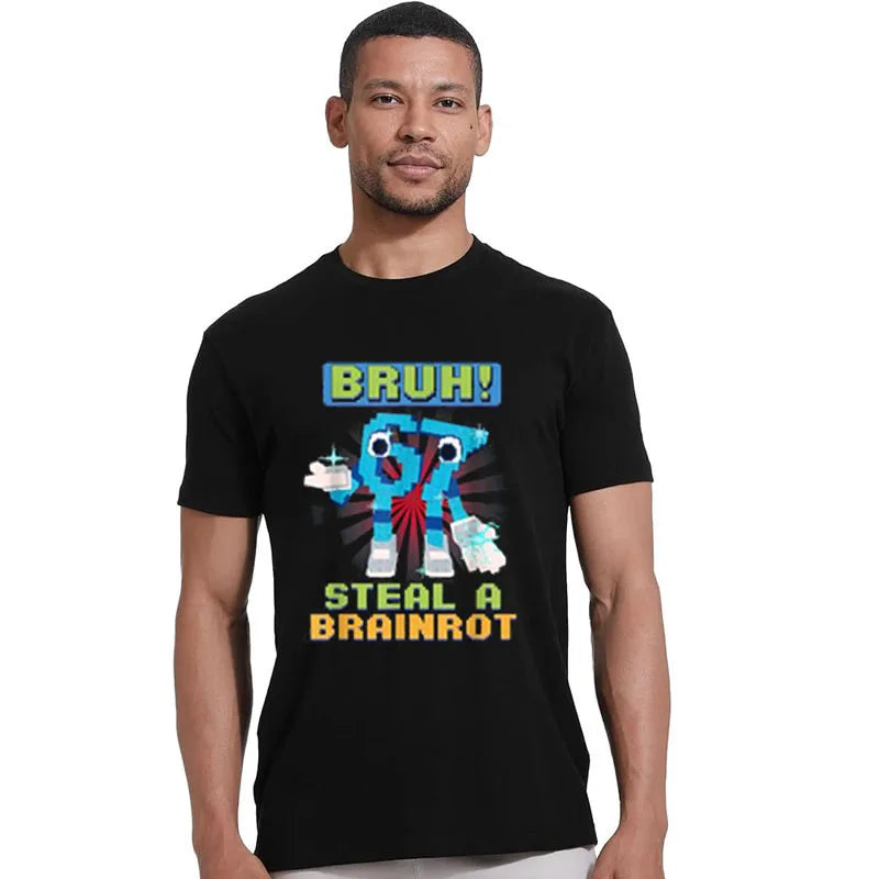 Bruh 67 Meme Steal A Brainrot Pixel T-Shirt Chaotic Humor Y2k Gaming Saying Tee Novelty Gift Boys Fashion Short Sleeve Blouses