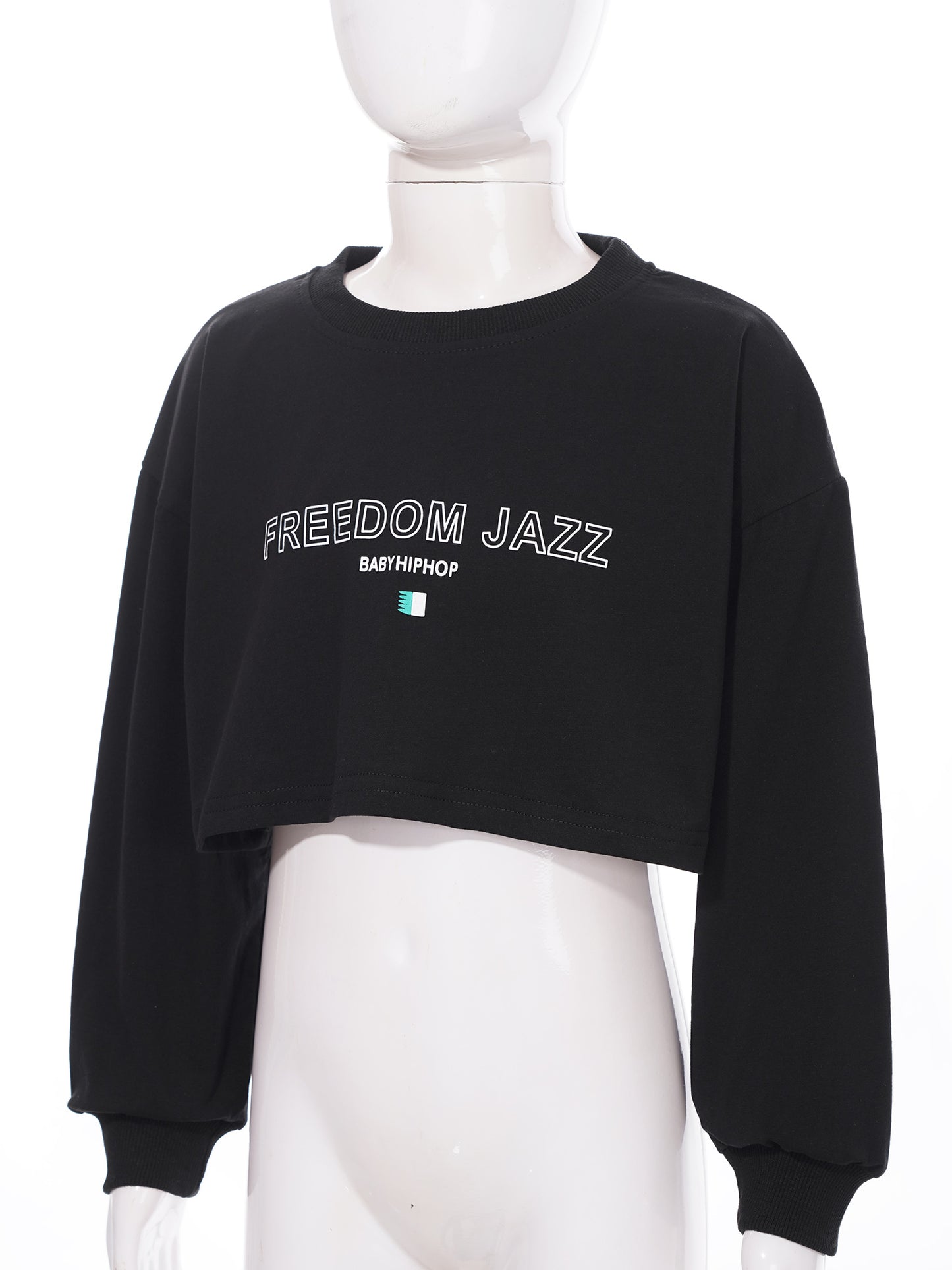 Kids Girl Long Sleeve Fashion Crop Top Casual Loose Pullover T-shirt for Hip-Hop Jazz Street Dance Performance School Daily Wear
