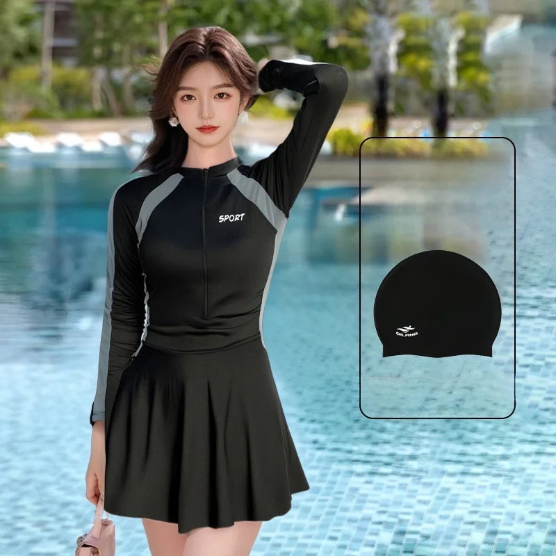 plus Size  Swimsuit Long Sve Holiday Swimwear for Women Casual Sle Milk Silk Fabric round Ne Fixed Chest Pad